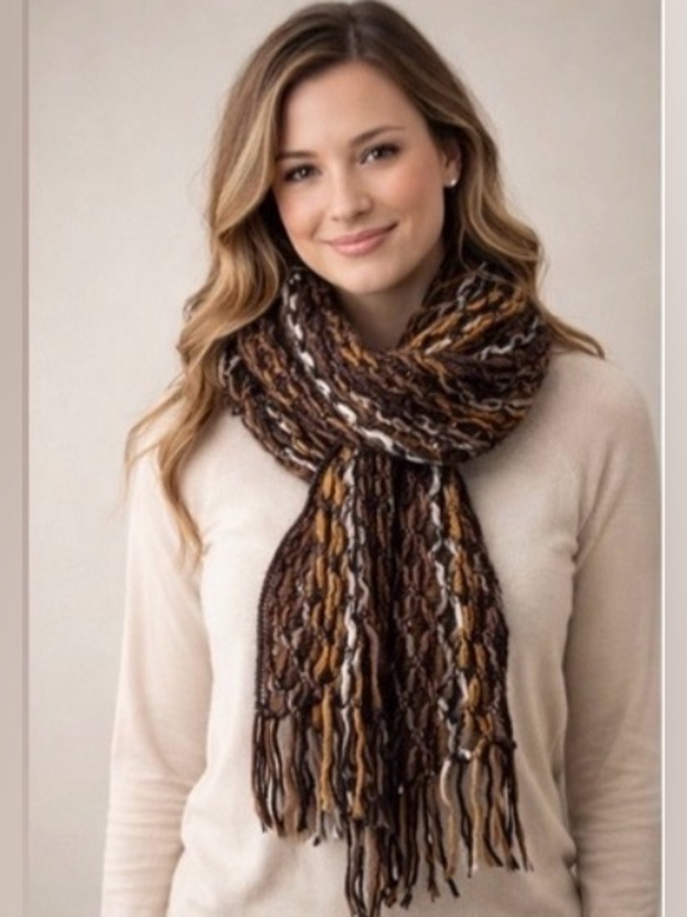 Cozy and Stylish Brown and Yellow Knit Scarf